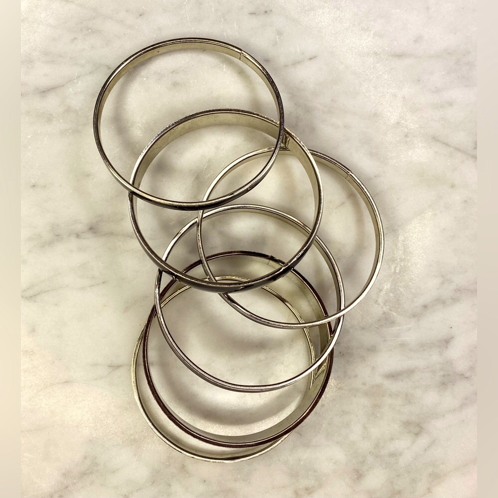 Six Black Enamel With Silver Circle Bracelets - image 2